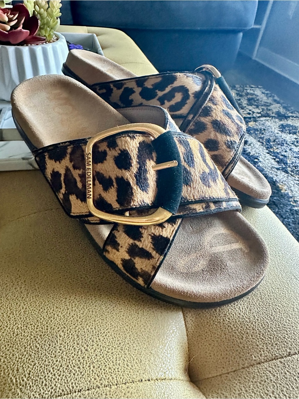 Darla Gold Buckle Leopard Slides 9.5 - Picture 4 of 7
